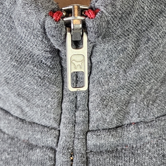 PINK Victoria’s Secret HOGS Sequin Half Zip Pullover Gray Red Sz Medium - Picture 7 of 10